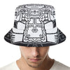 Blue And White Mayan Statue Print Bucket Hat