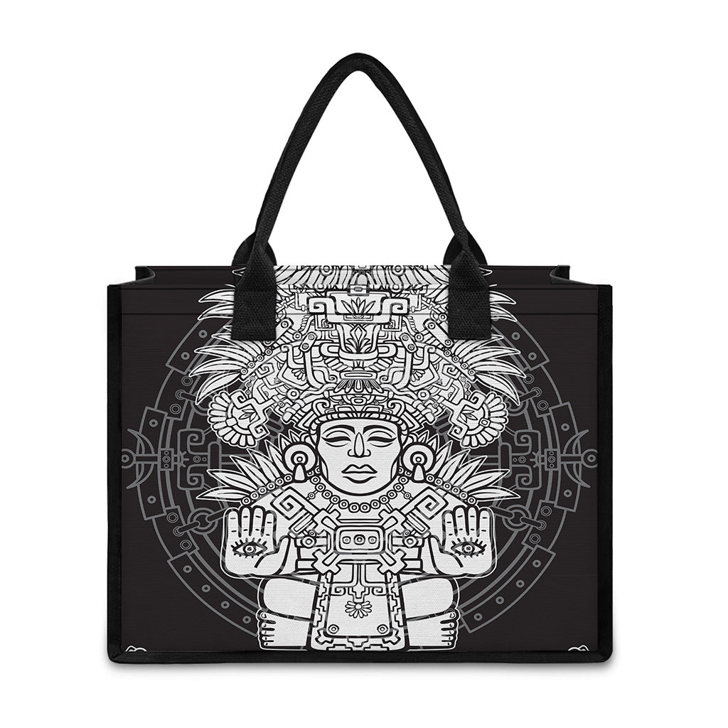 Blue And White Mayan Statue Print Canvas Tote Bag