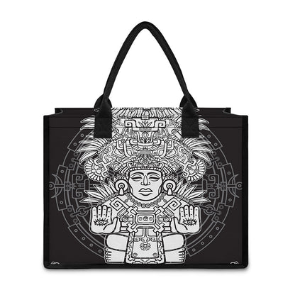 Blue And White Mayan Statue Print Canvas Tote Bag