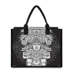 Blue And White Mayan Statue Print Canvas Tote Bag