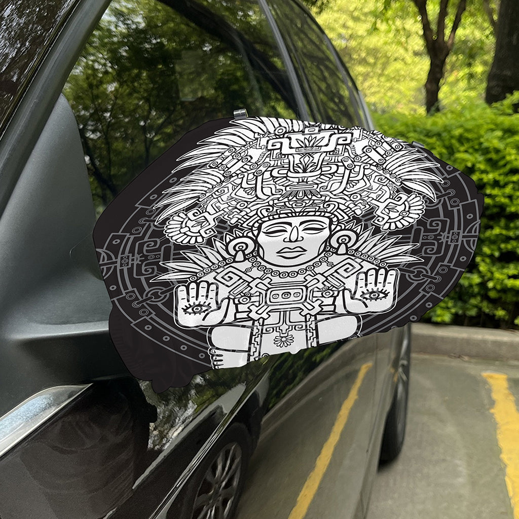 Blue And White Mayan Statue Print Car Side Mirror Covers