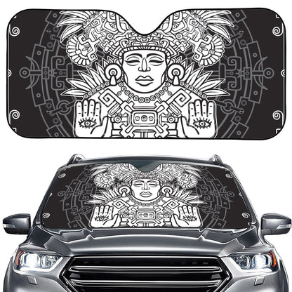 Blue And White Mayan Statue Print Car Windshield Sun Shade