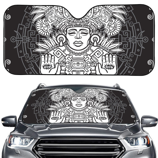 Blue And White Mayan Statue Print Car Windshield Sun Shade