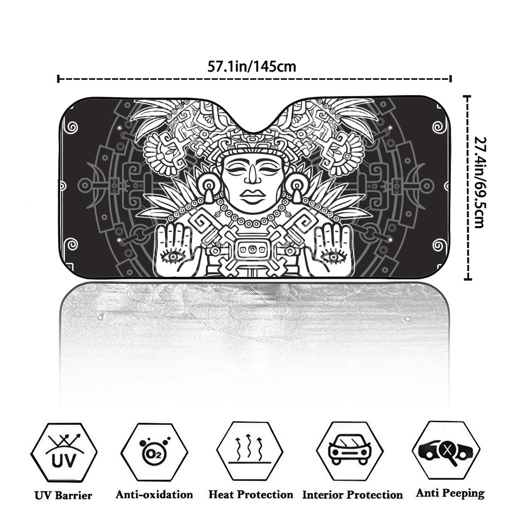 Blue And White Mayan Statue Print Car Windshield Sun Shade