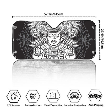 Blue And White Mayan Statue Print Car Windshield Sun Shade