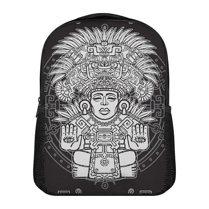 Blue And White Mayan Statue Print Casual Backpack