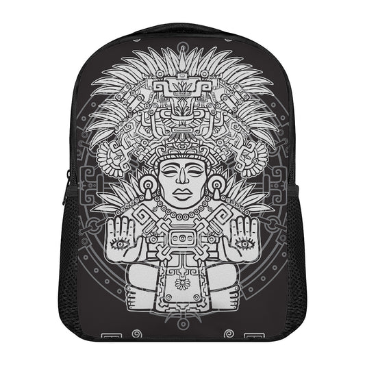 Blue And White Mayan Statue Print Casual Backpack