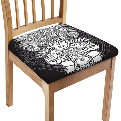 Blue And White Mayan Statue Print Chair Cushion Cover