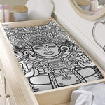 Blue And White Mayan Statue Print Changing Pad Cover