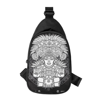 Blue And White Mayan Statue Print Chest Bag