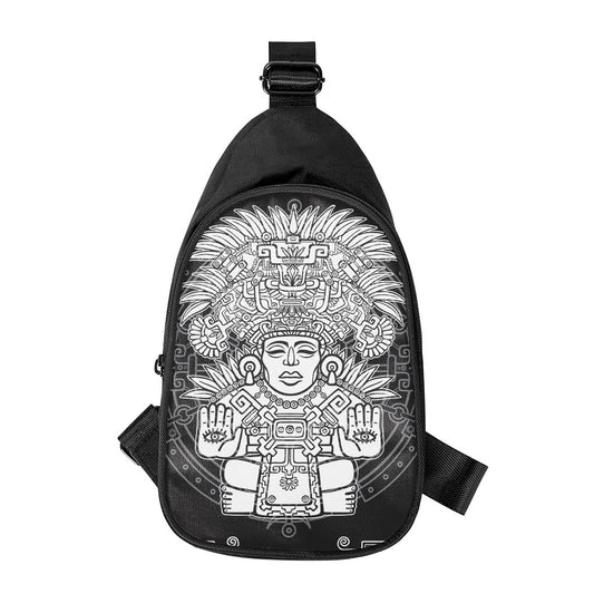 Blue And White Mayan Statue Print Chest Bag