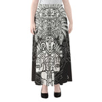 Blue And White Mayan Statue Print Chiffon Maxi Skirt