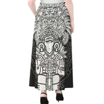 Blue And White Mayan Statue Print Chiffon Maxi Skirt