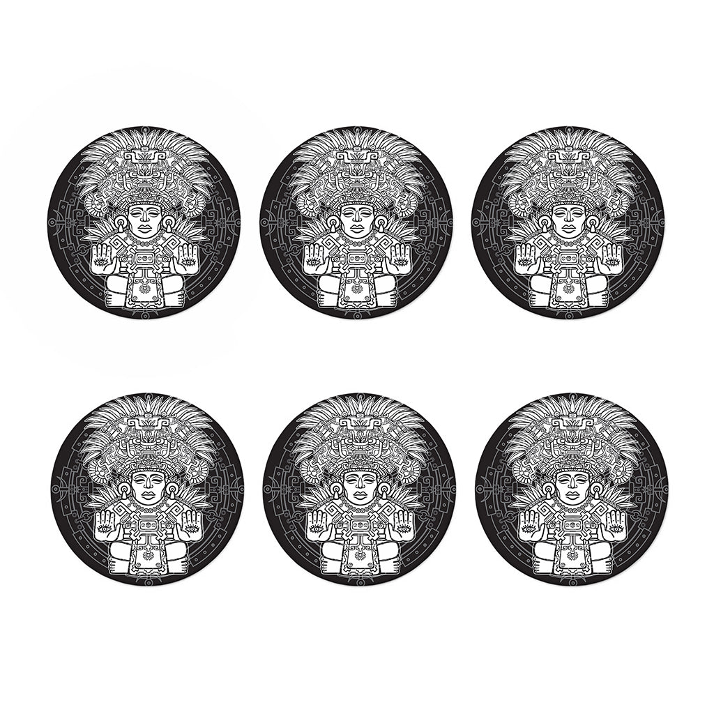 Blue And White Mayan Statue Print Coaster Set