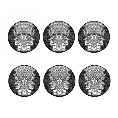 Blue And White Mayan Statue Print Coaster Set