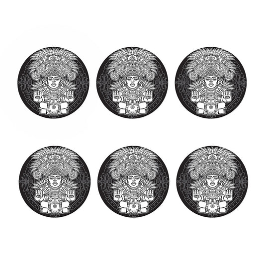 Blue And White Mayan Statue Print Coaster Set