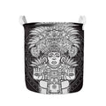 Blue And White Mayan Statue Print Collapsible Laundry Basket