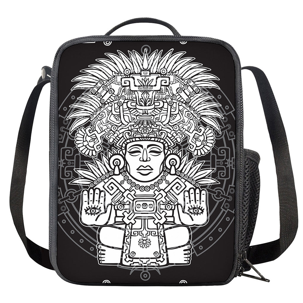 Blue And White Mayan Statue Print Crossbody Lunch Bag