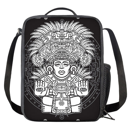 Blue And White Mayan Statue Print Crossbody Lunch Bag