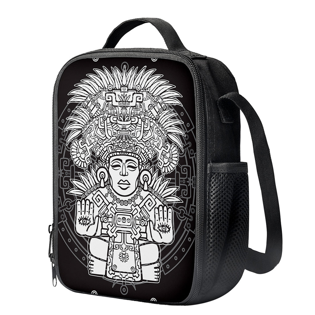 Blue And White Mayan Statue Print Crossbody Lunch Bag