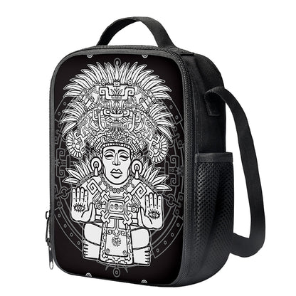 Blue And White Mayan Statue Print Crossbody Lunch Bag