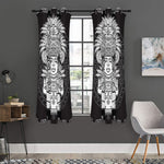 Blue And White Mayan Statue Print Curtain