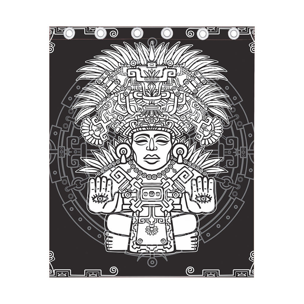 Blue And White Mayan Statue Print Curtain