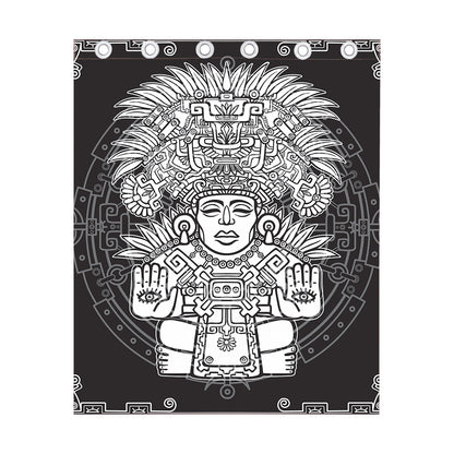 Blue And White Mayan Statue Print Curtain