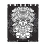 Blue And White Mayan Statue Print Curtain