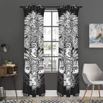 Blue And White Mayan Statue Print Curtain