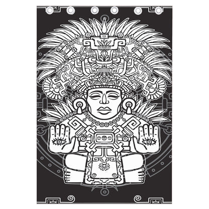 Blue And White Mayan Statue Print Curtain