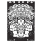 Blue And White Mayan Statue Print Curtain