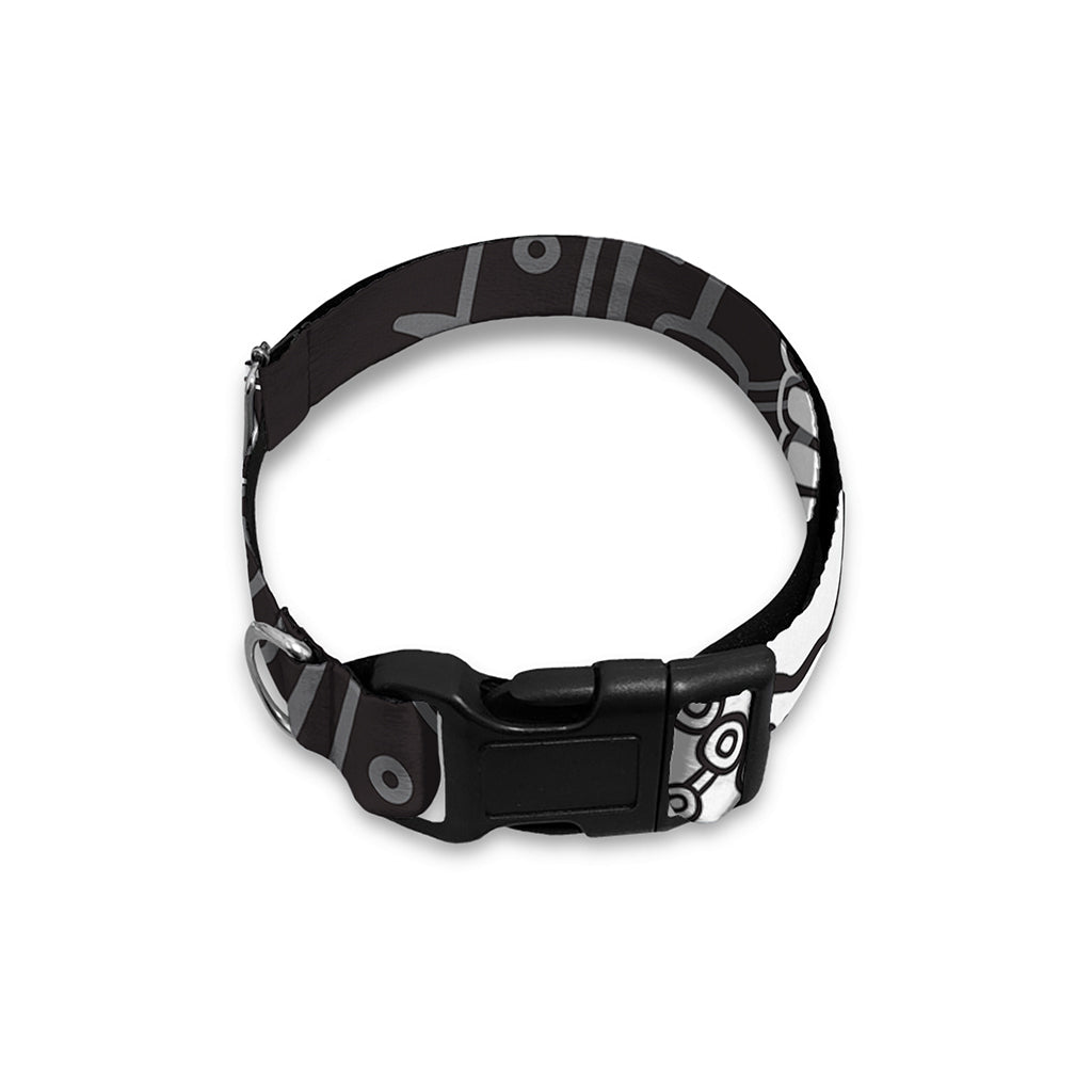 Blue And White Mayan Statue Print Dog Collar