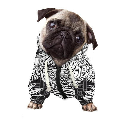 Blue And White Mayan Statue Print Dog Zip Up Hoodie