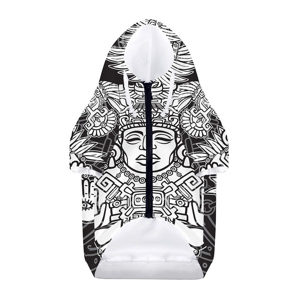 Blue And White Mayan Statue Print Dog Zip Up Hoodie