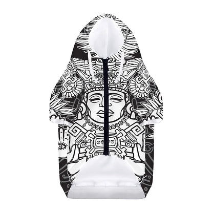 Blue And White Mayan Statue Print Dog Zip Up Hoodie