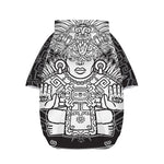 Blue And White Mayan Statue Print Dog Zip Up Hoodie