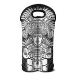 Blue And White Mayan Statue Print Double Neoprene Wine Tote