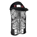 Blue And White Mayan Statue Print Double Neoprene Wine Tote