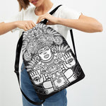 Blue And White Mayan Statue Print Drawstring Backpack