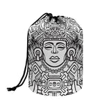 Blue And White Mayan Statue Print Drawstring Makeup Bag