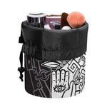 Blue And White Mayan Statue Print Drawstring Makeup Bag