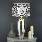 Blue And White Mayan Statue Print Drum Lamp Shade