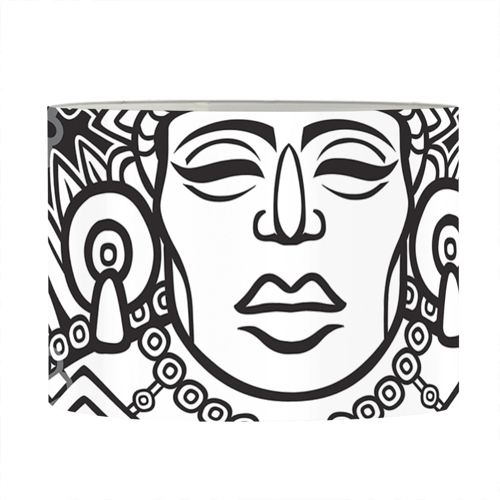 Blue And White Mayan Statue Print Drum Lamp Shade