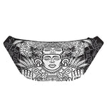Blue And White Mayan Statue Print Fanny Pack