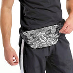 Blue And White Mayan Statue Print Fanny Pack