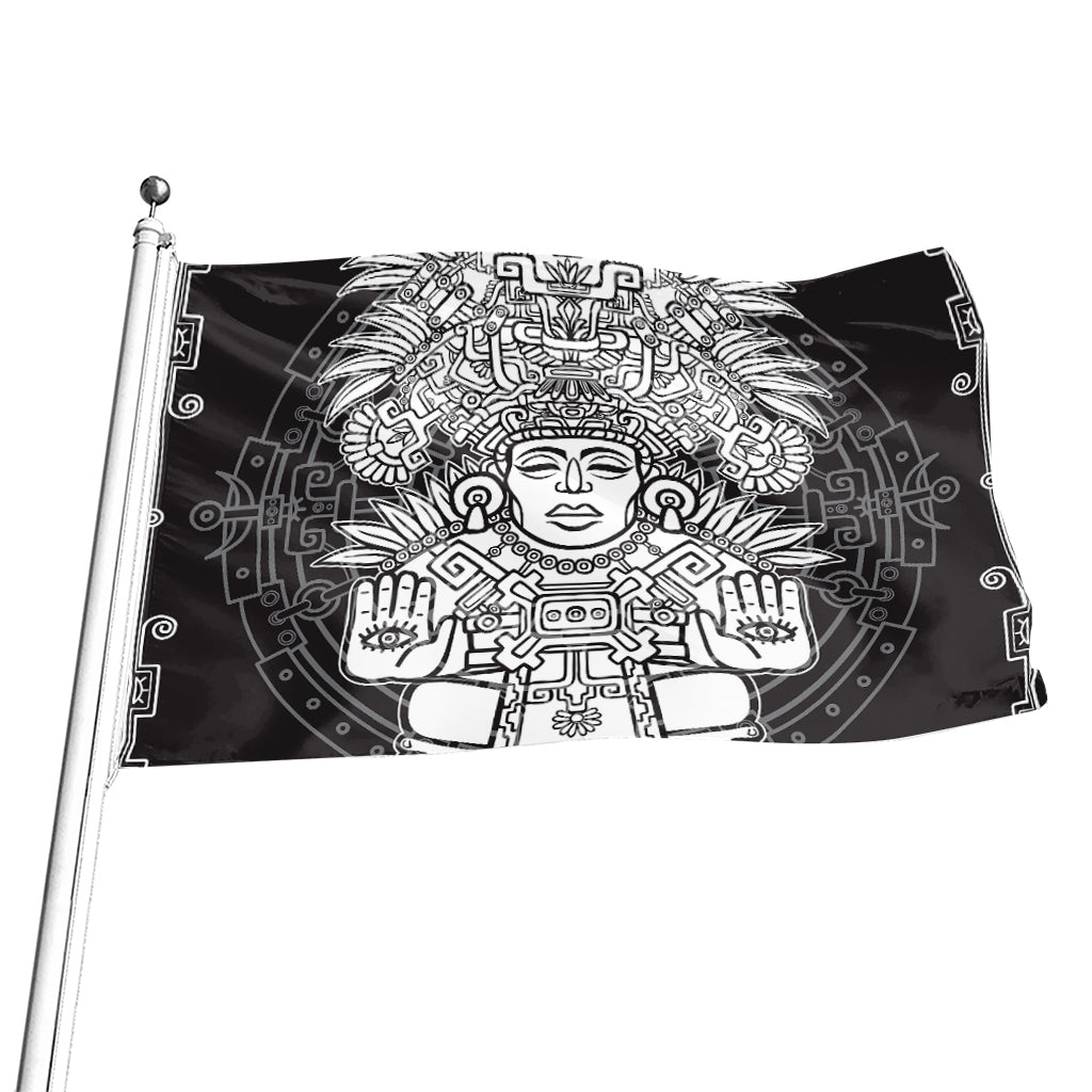 Blue And White Mayan Statue Print Flag