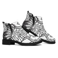 Blue And White Mayan Statue Print Flat Ankle Boots