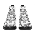 Blue And White Mayan Statue Print Flat Ankle Boots