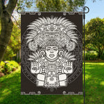 Blue And White Mayan Statue Print Garden Flag